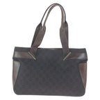 Gucci Dark Brown Silver GG Canvas Leather Tote Bag