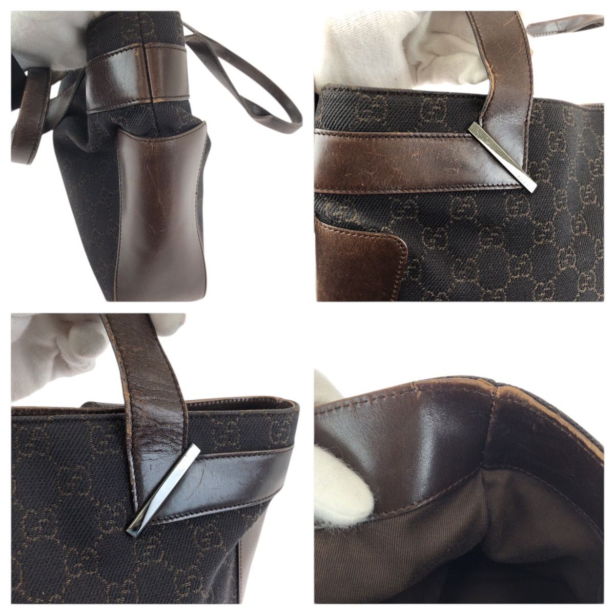 Gucci Dark Brown Silver GG Canvas Leather Tote Bag — view 6