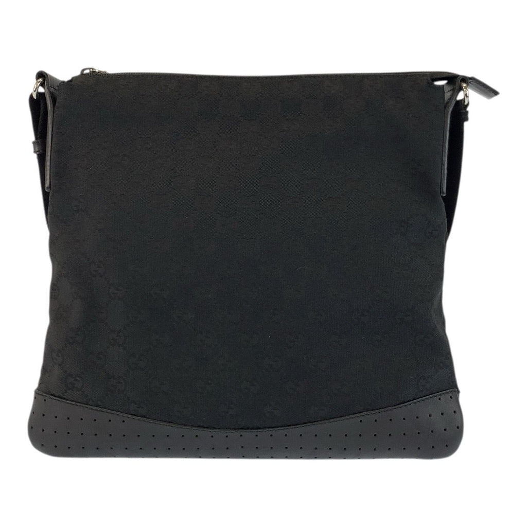 Gucci Black Silver GG Canvas Leather Shoulder Bag — view 2