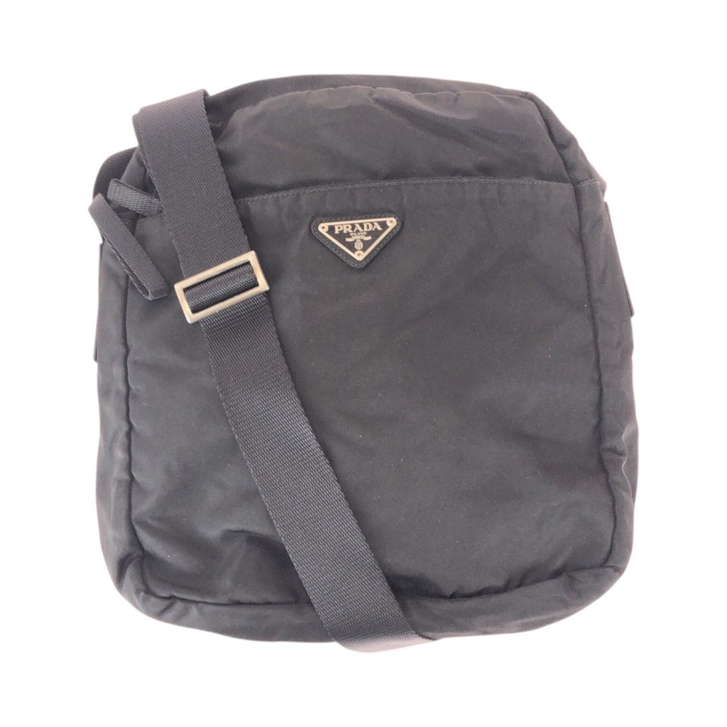 Prada Tessuto Black Silver Nylon Shoulder Bag Pochette