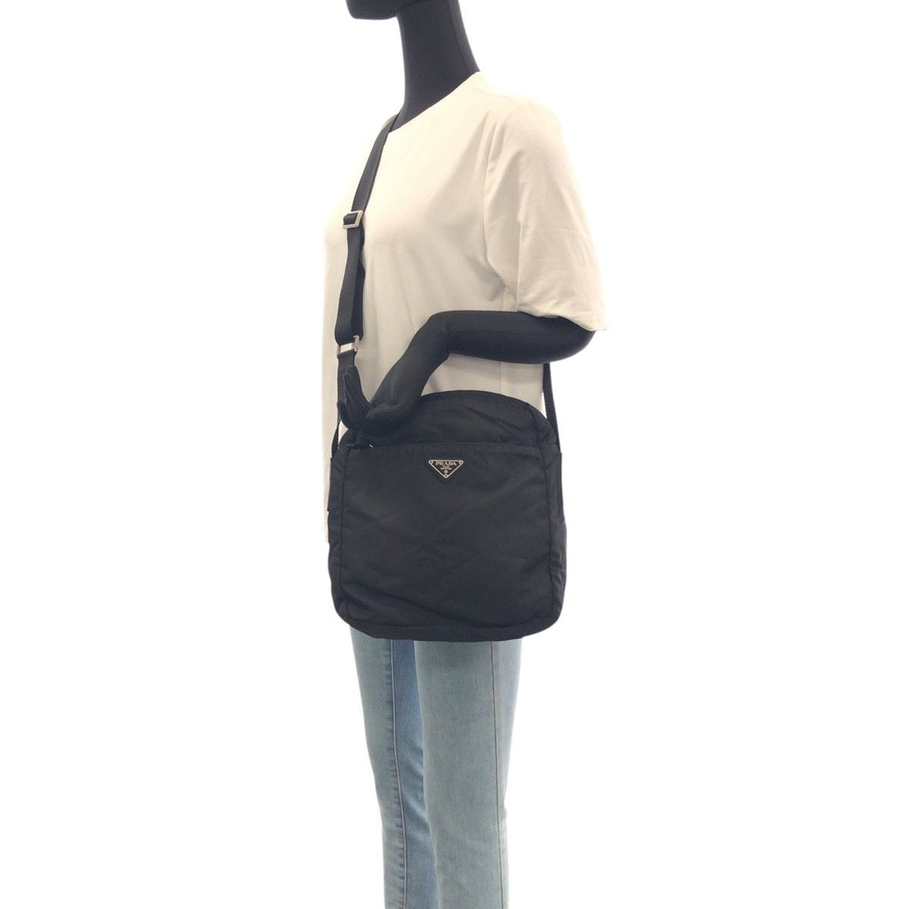 Prada Tessuto Black Silver Nylon Shoulder Bag Pochette — view 6