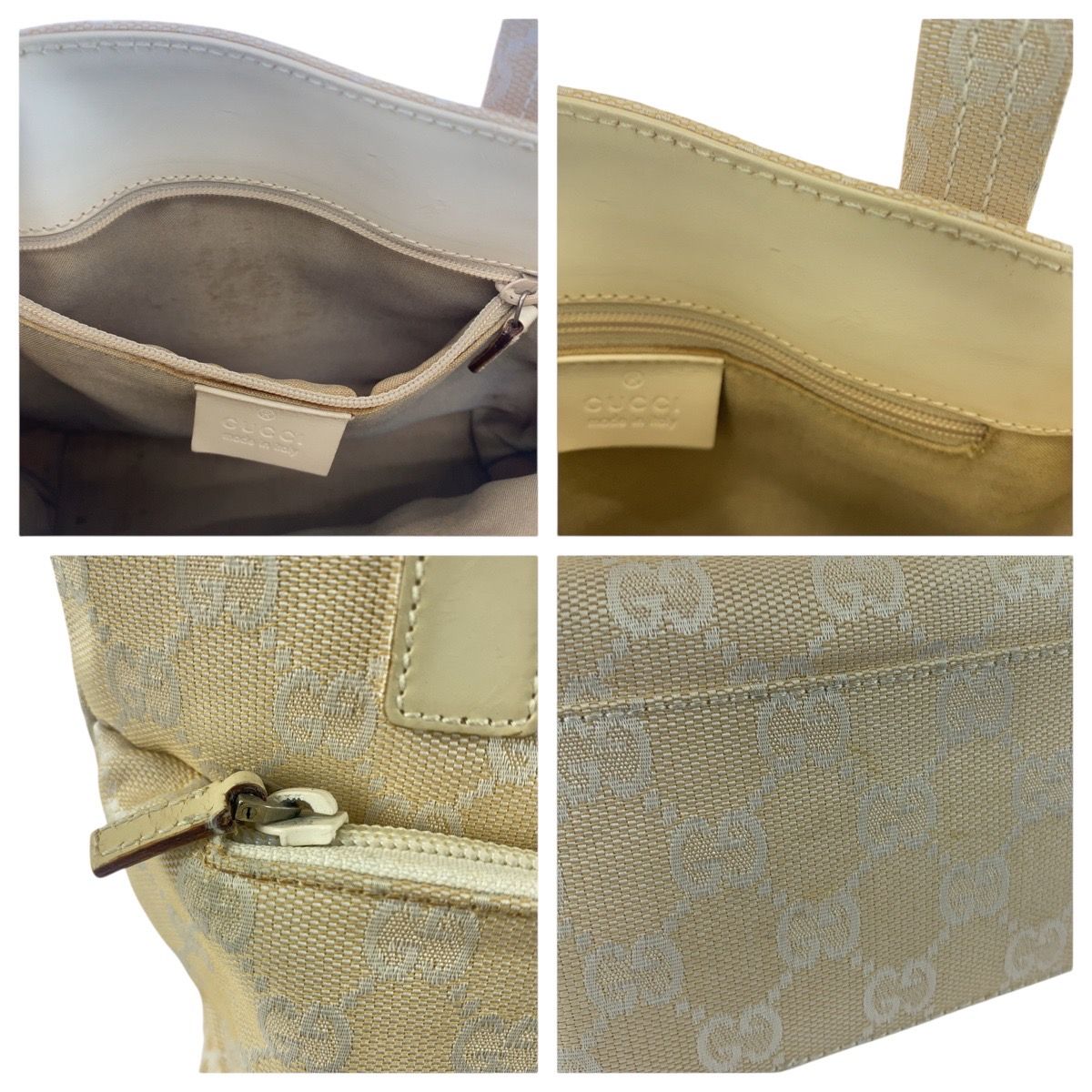 Gucci Beige GG Canvas Leather Tote Bag — view 5