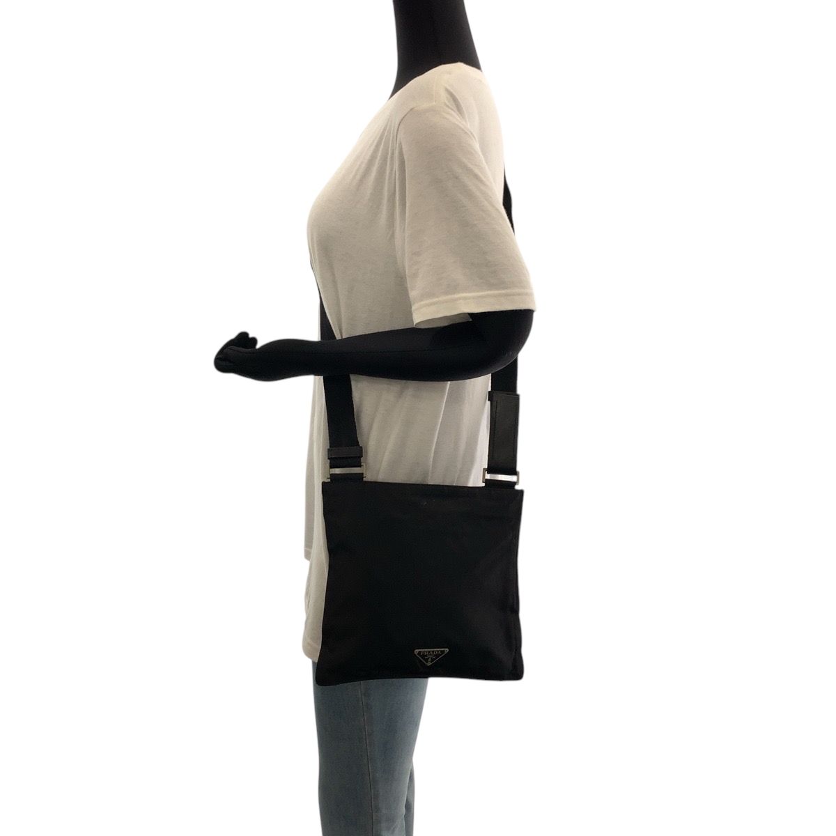 Prada Tessuto Black Silver Nylon Shoulder Bag — view 7