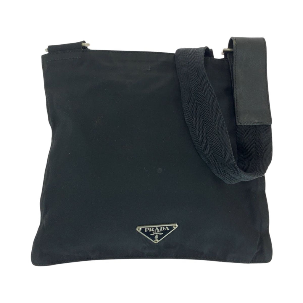 Prada Tessuto Black Silver Nylon Shoulder Bag