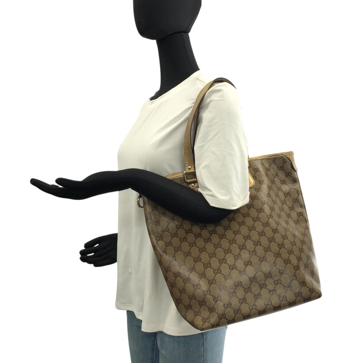 Gucci GG Crystal Beige Gold Tote Shoulder Bag — view 7