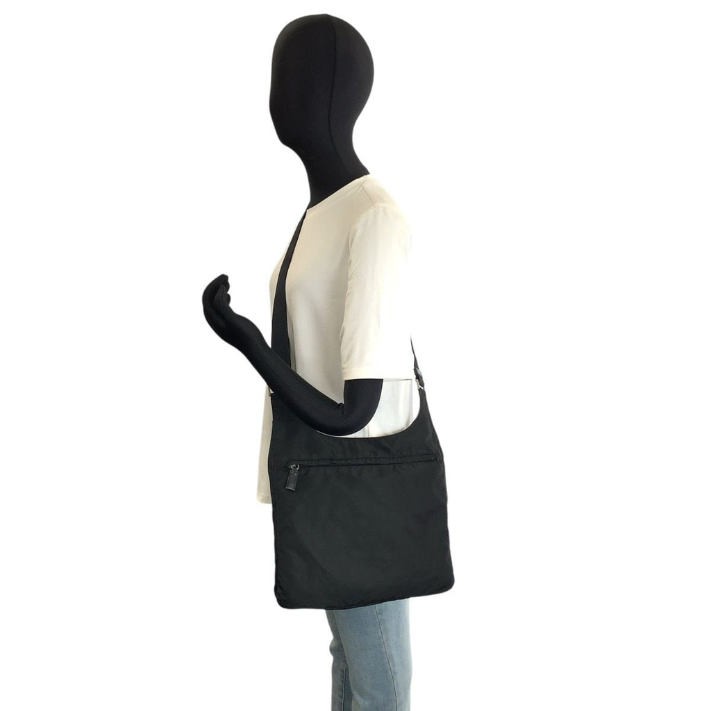 Prada Tessuto Black Silver Nylon Shoulder Bag — view 6