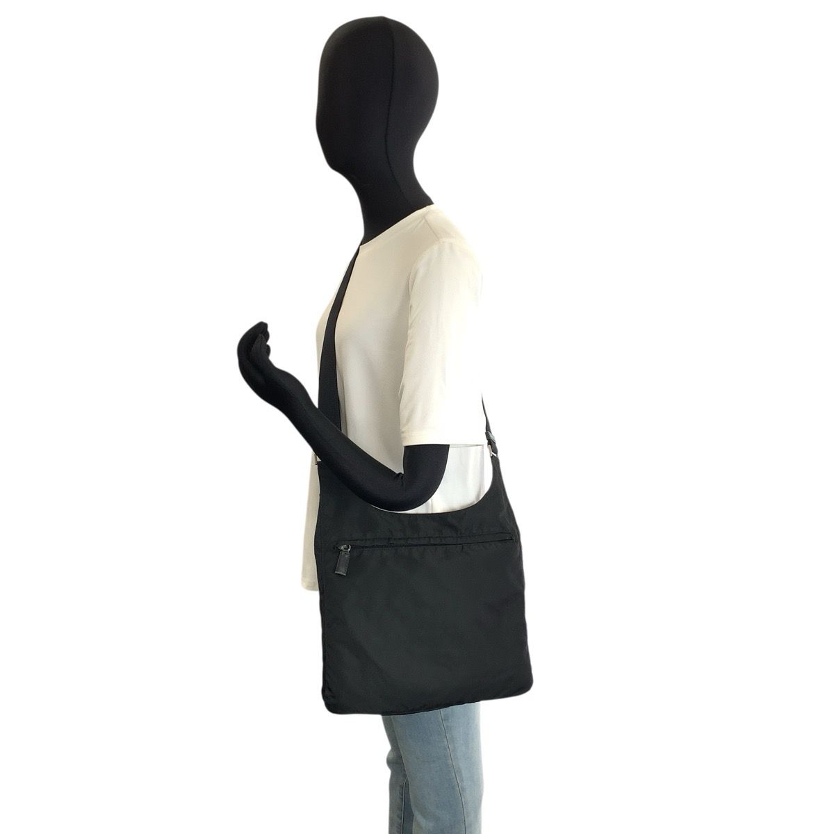 Prada Tessuto Black Silver Nylon Shoulder Bag — view 6