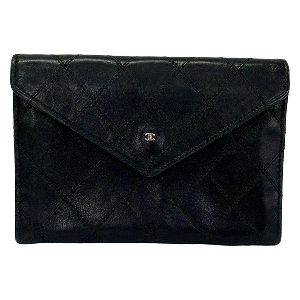 Chanel Bifold Wallet Bicolor Black CC Logo Silver Leather