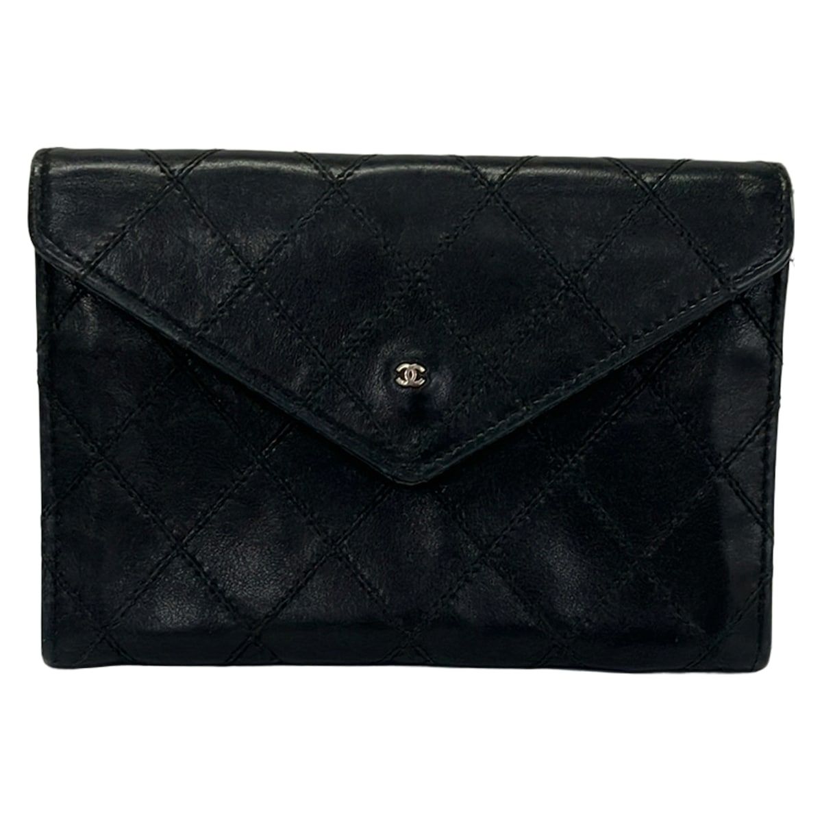 Chanel Bifold Wallet Bicolor Black CC Logo Silver Leather