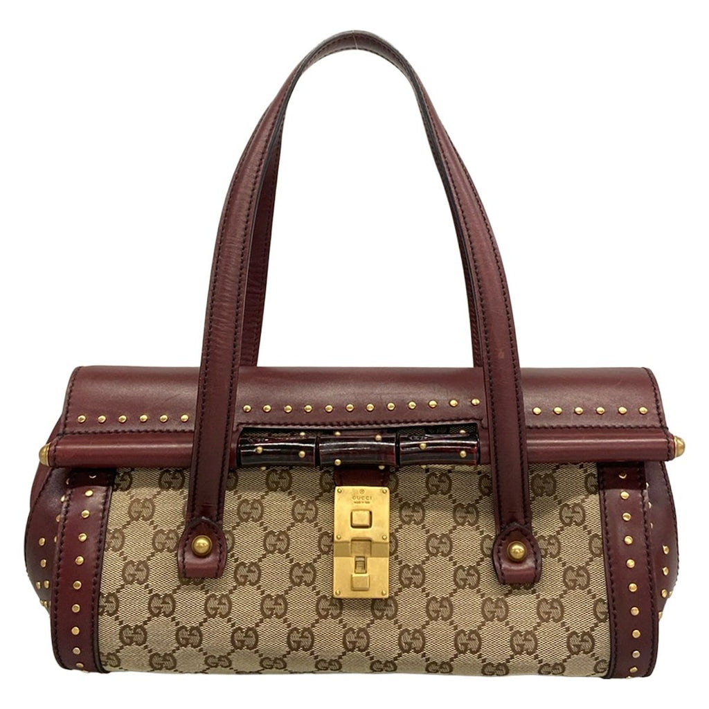 Gucci Handbag Bamboo Barrette Beige Bordeaux Leather