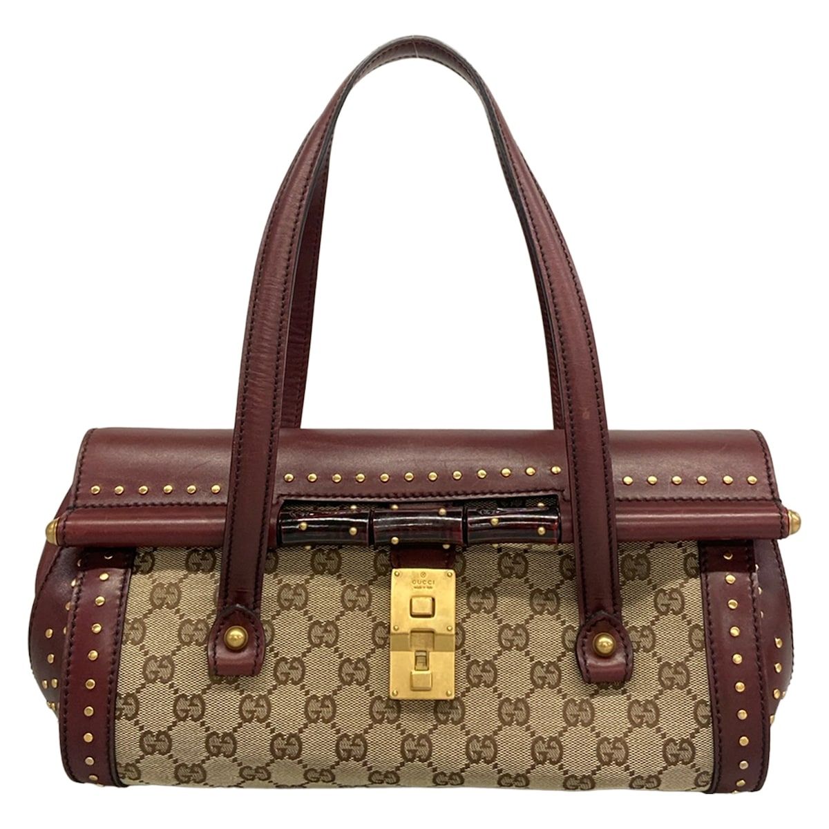 Gucci Handbag Bamboo Barrette Beige Bordeaux Leather