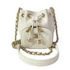 Chanel Shoulder Bag White Drawstring Gold Chain