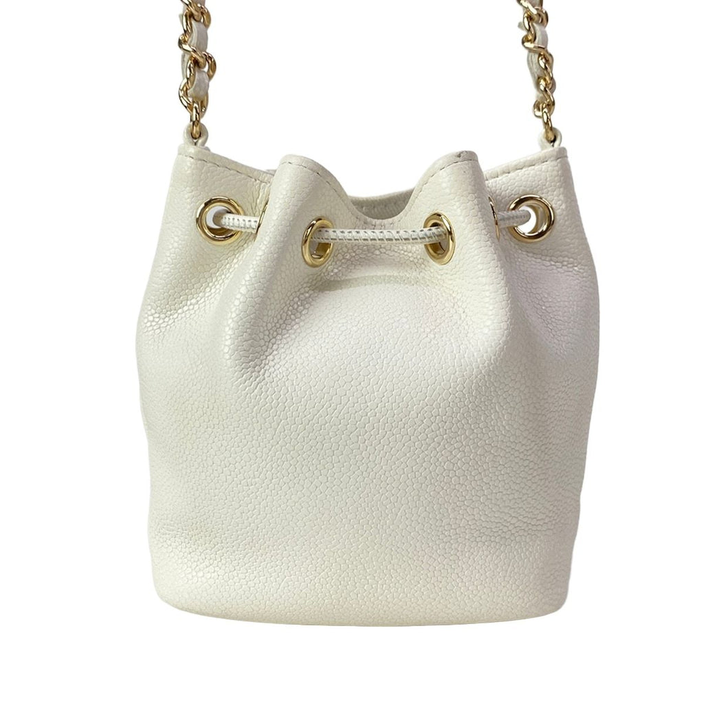 Chanel Shoulder Bag White Drawstring Gold Chain — view 3