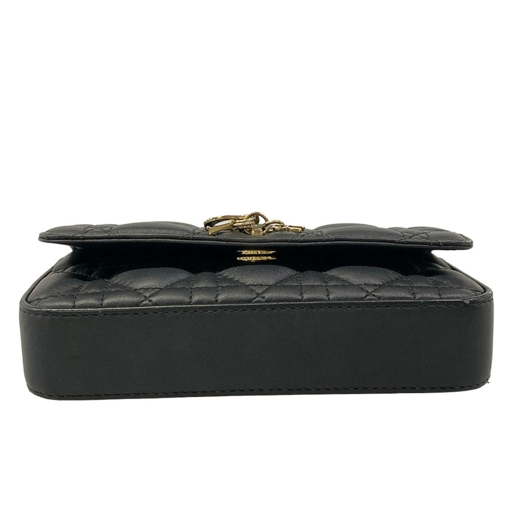 Dior Shoulder Bag Cannage Stitch Black Smartphone Pochette Chain Leather — view 5