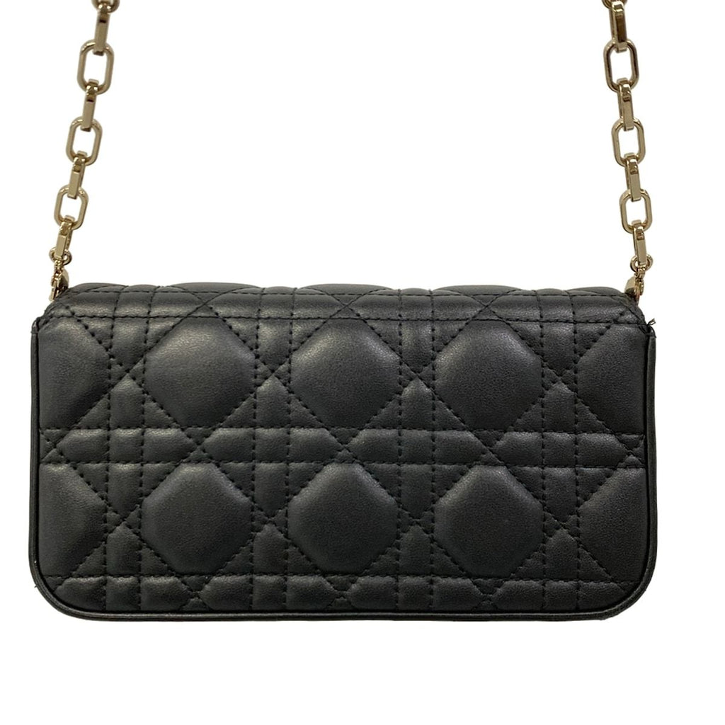 Dior Shoulder Bag Cannage Stitch Black Smartphone Pochette Chain Leather — view 3