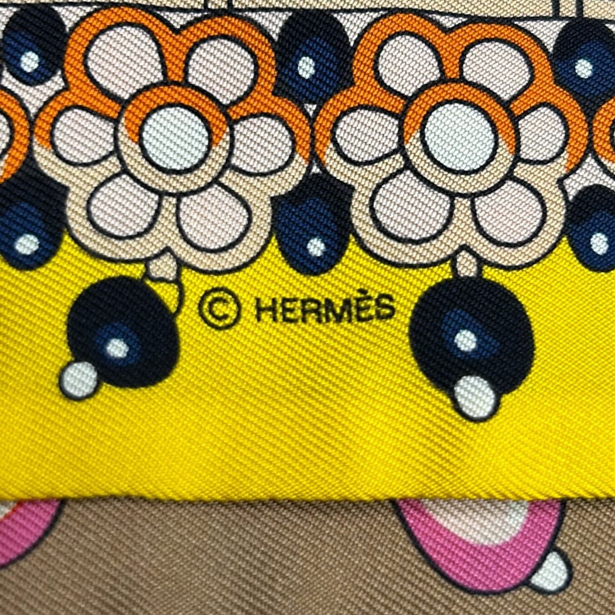 Hermes Scarf Twilly Brown Yellow Multi Ribbon — view 2