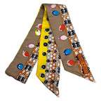 Hermes Scarf Twilly Brown Yellow Multi Ribbon