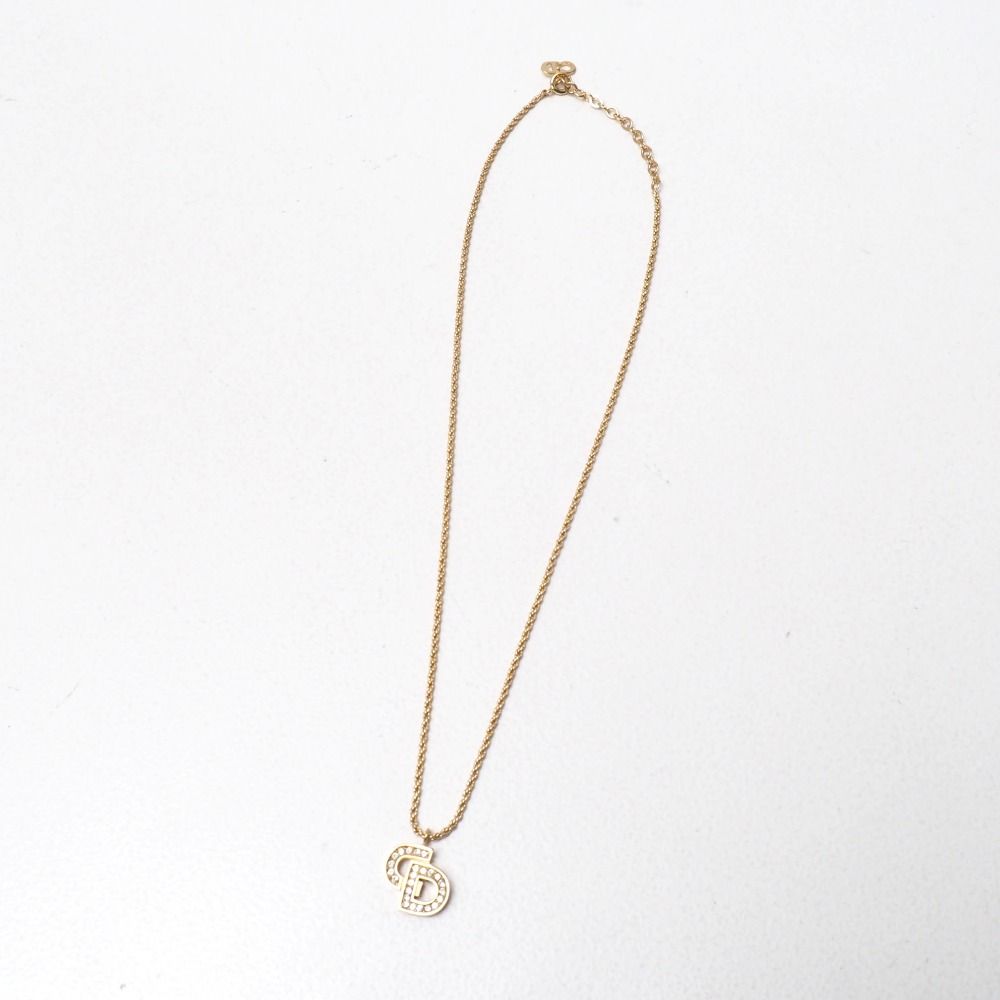 Dior Vintage Necklace CD Logo Crystal Gold — view 3