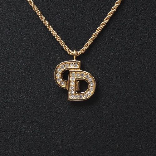 Dior Vintage Necklace CD Logo Crystal Gold