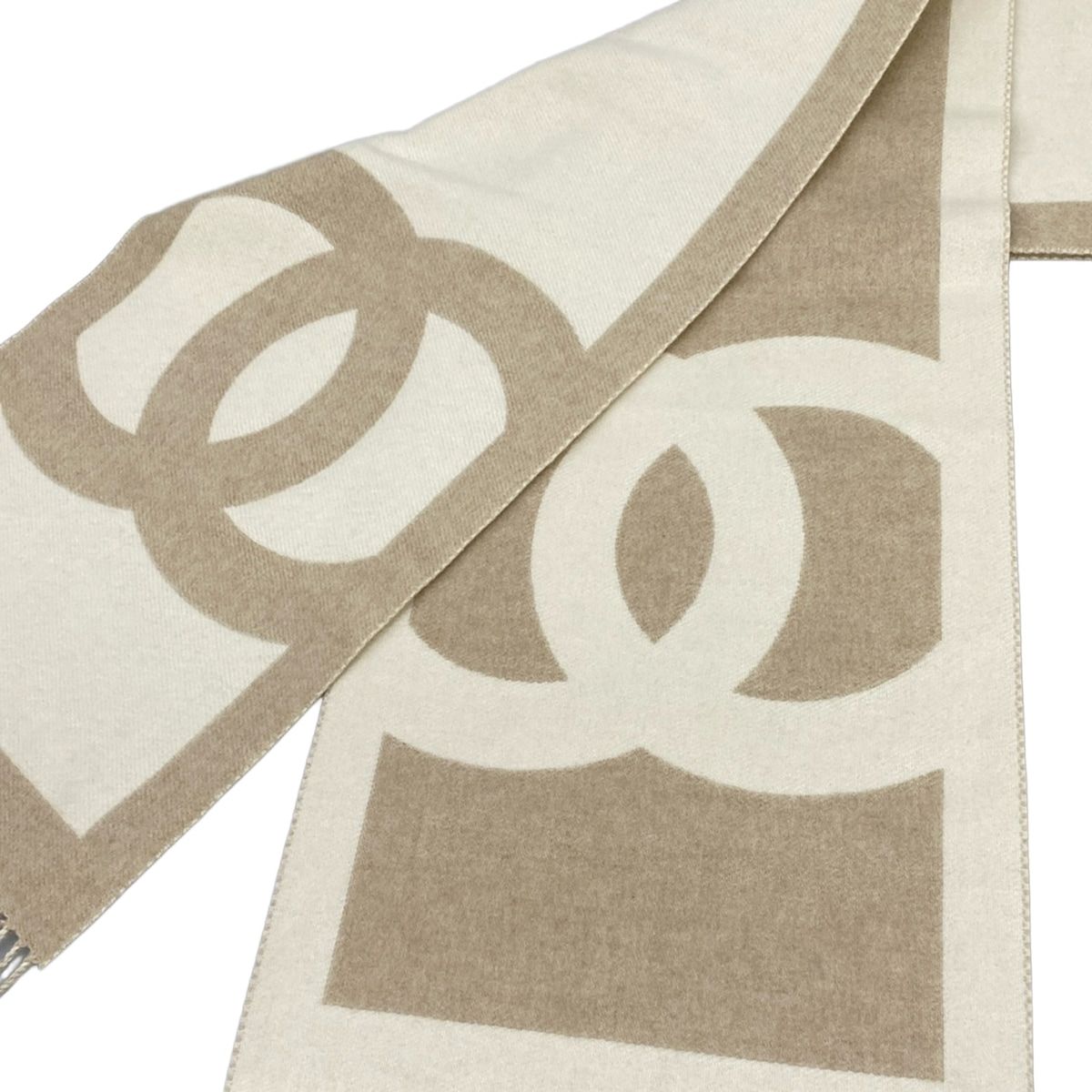 Chanel Scarf Beige Ivory CC Logo Cashmere — view 5