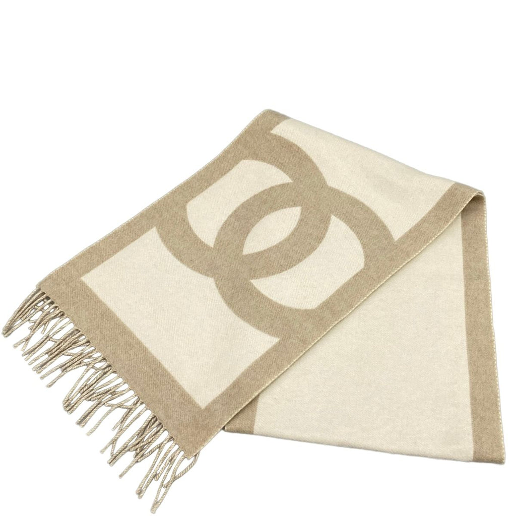 Chanel Scarf Beige Ivory CC Logo Cashmere — view 4