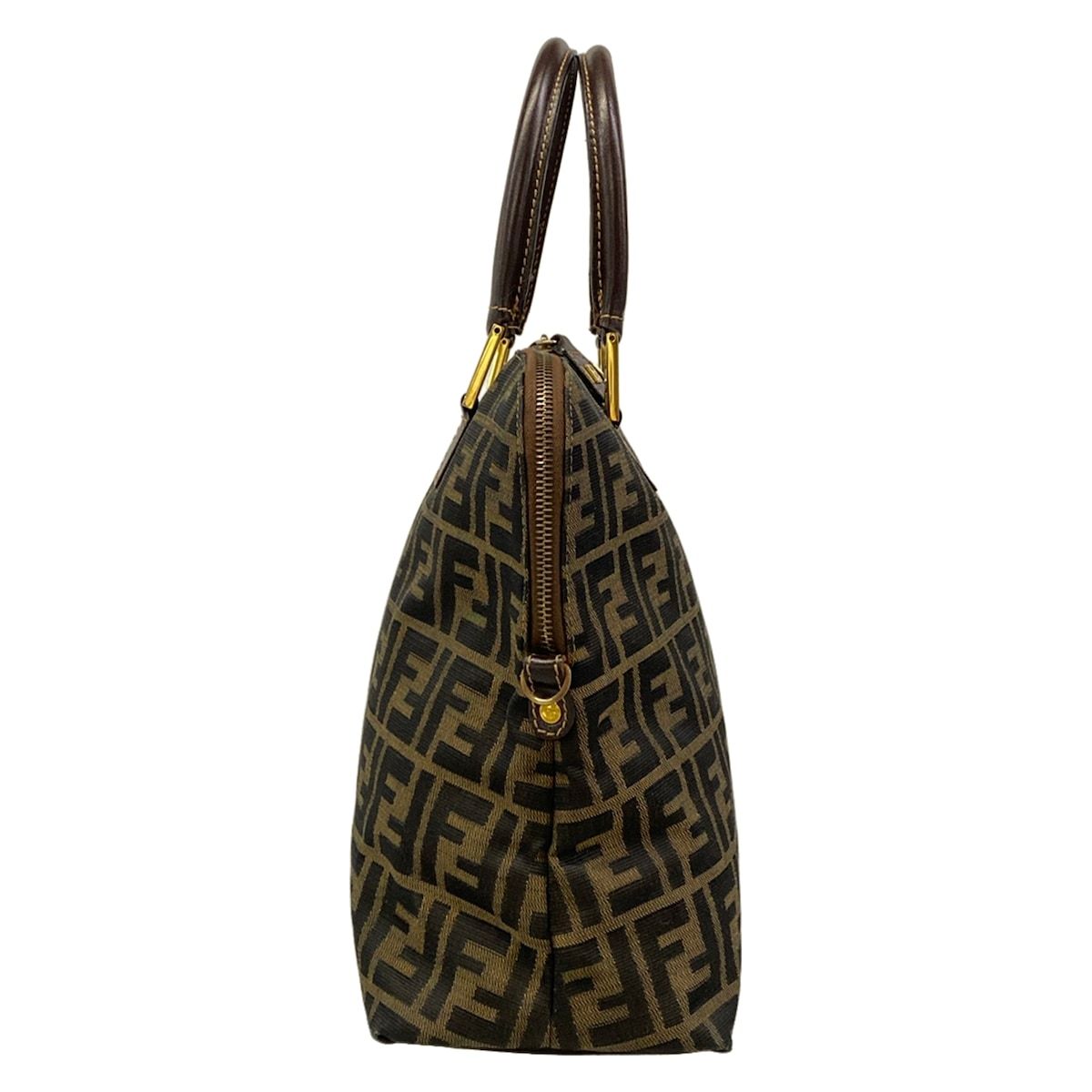 Fendi Handbag Zucca Pattern Dark Brown Black Leather — view 2