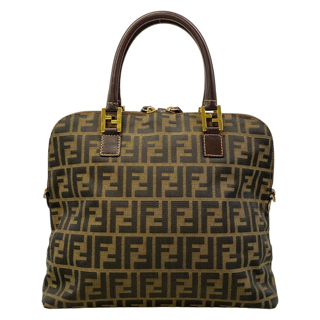 Fendi Handbag Zucca Pattern Dark Brown Black Leather — view 3