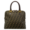 Fendi Handbag Zucca Pattern Dark Brown Black Leather