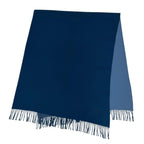 Hermes Cashmere 100% Logo Embroidery Bicolor Large Scarf Shawl with Fringe Blue — view 5