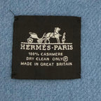 Hermes Cashmere 100% Logo Embroidery Bicolor Large Scarf Shawl with Fringe Blue — view 8