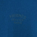 Hermes Cashmere 100% Logo Embroidery Bicolor Large Scarf Shawl with Fringe Blue — view 6