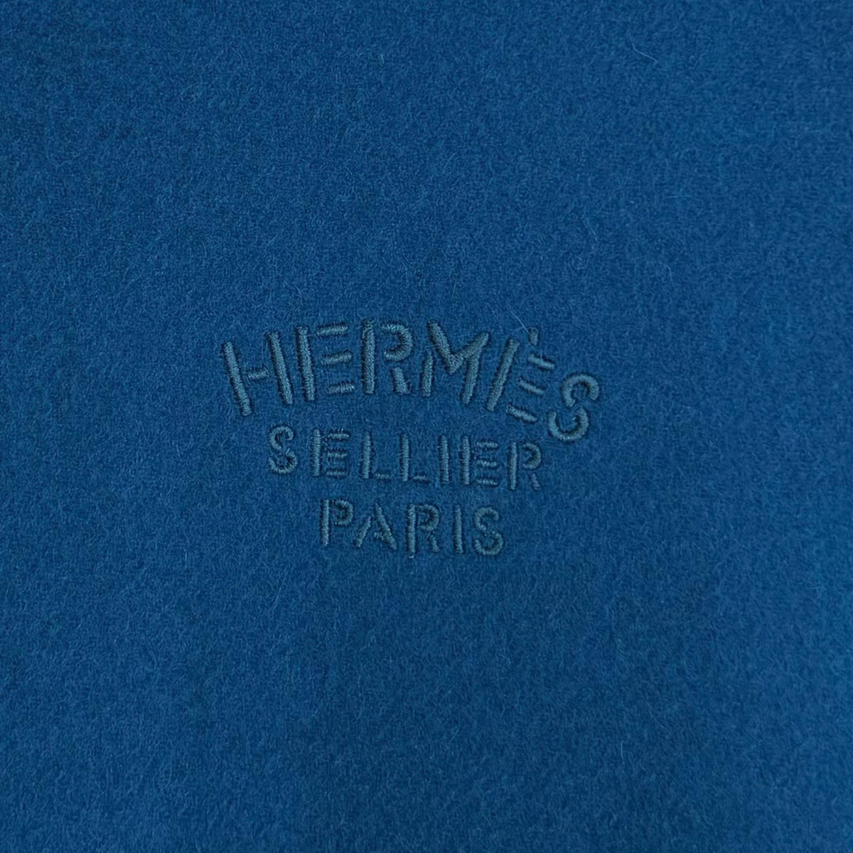 Hermes Cashmere 100% Logo Embroidery Bicolor Large Scarf Shawl with Fringe Blue — view 6