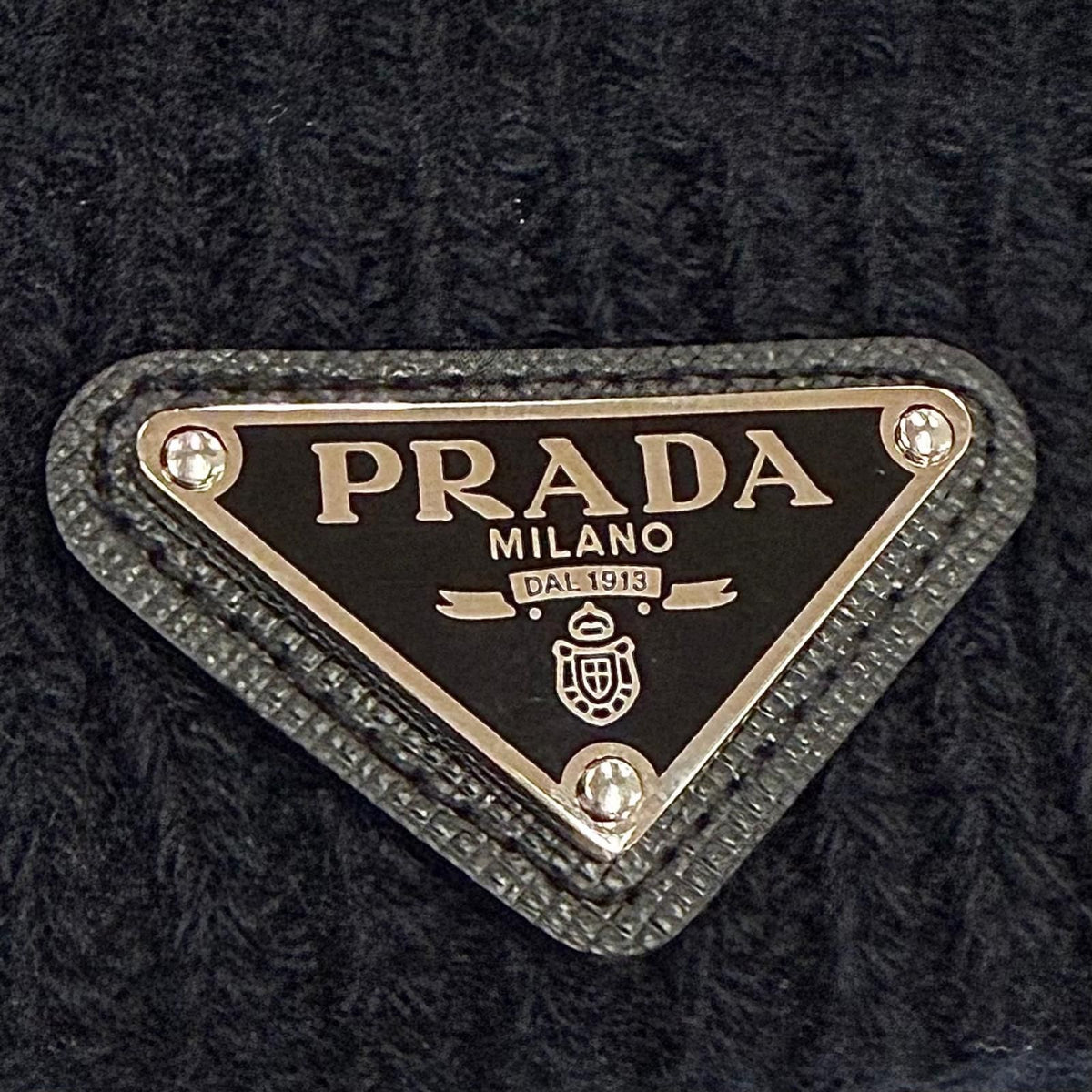 Prada Wool Cashmere Triangle Logo Plate Hat Knit Cap Navy — view 5