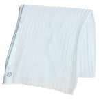 Hermes Naoshima Cotton 100% Blue Zee White H Logo Mini Fringe Large Shawl Scarf