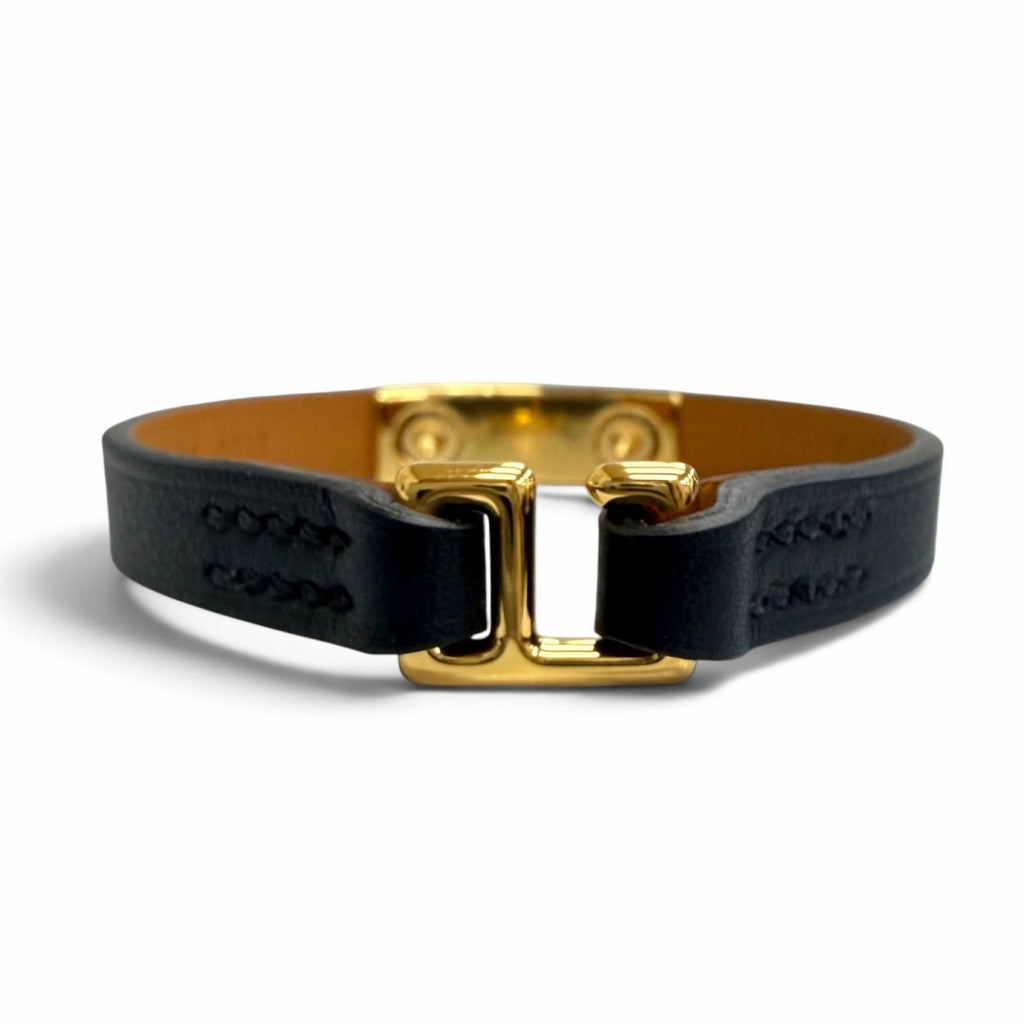 Hermes Micro Rival Swift Gold Leather Bracelet Black T3 — view 5