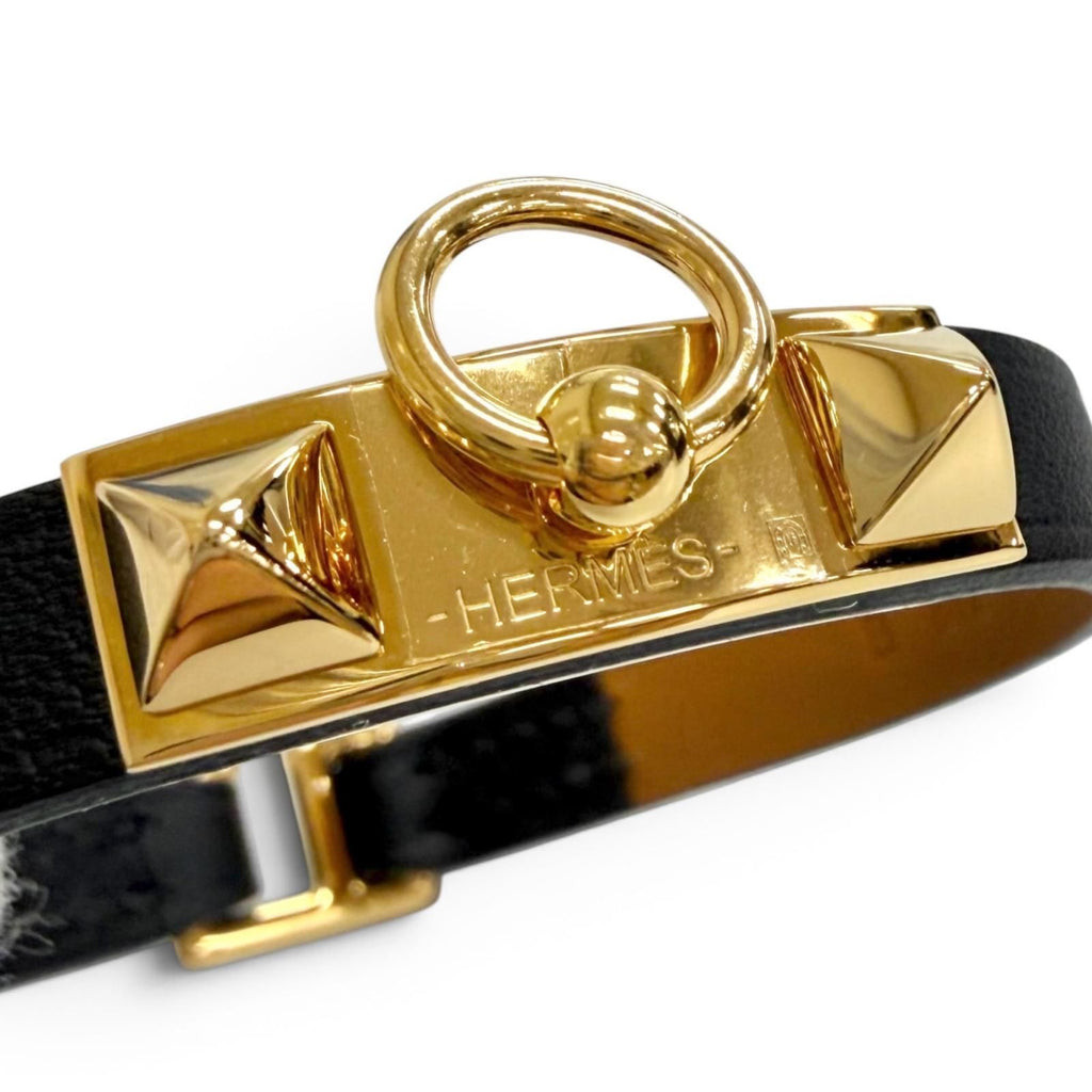Hermes Micro Rival Swift Gold Leather Bracelet Black T3 — view 8