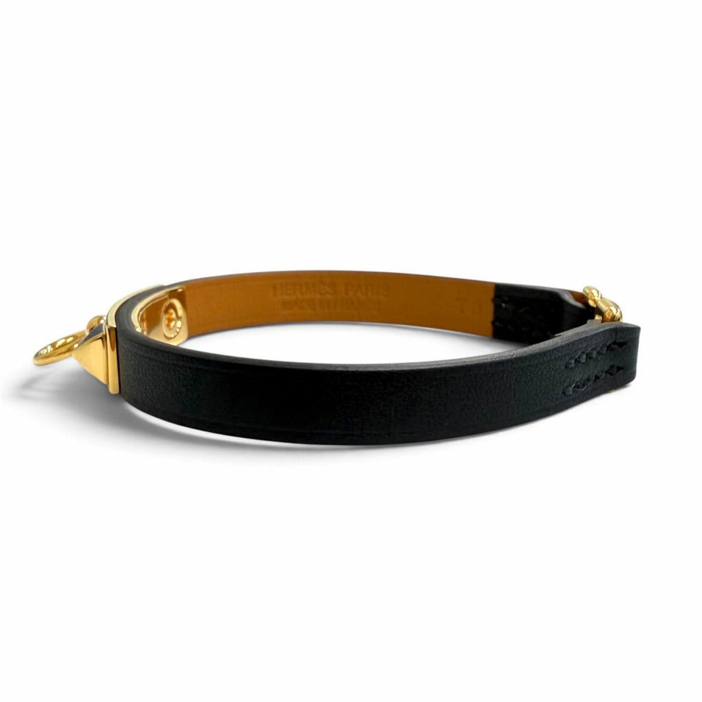 Hermes Micro Rival Swift Gold Leather Bracelet Black T3 — view 3