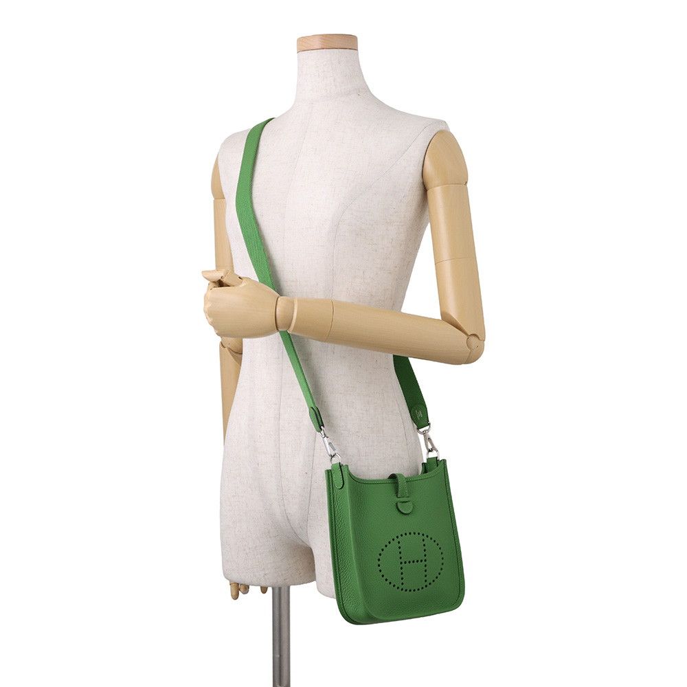 Hermes Shoulder Bag Evelyne TPM 111 Amazon Vert Yucca Silver Taurillon Clemence — view 4