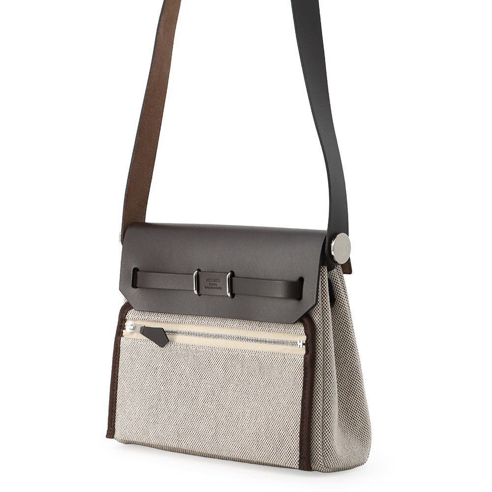 Hermes Shoulder Bag Herbag Zip Mini Ecru Ebene Silver Toile H Vache Hunter — view 2