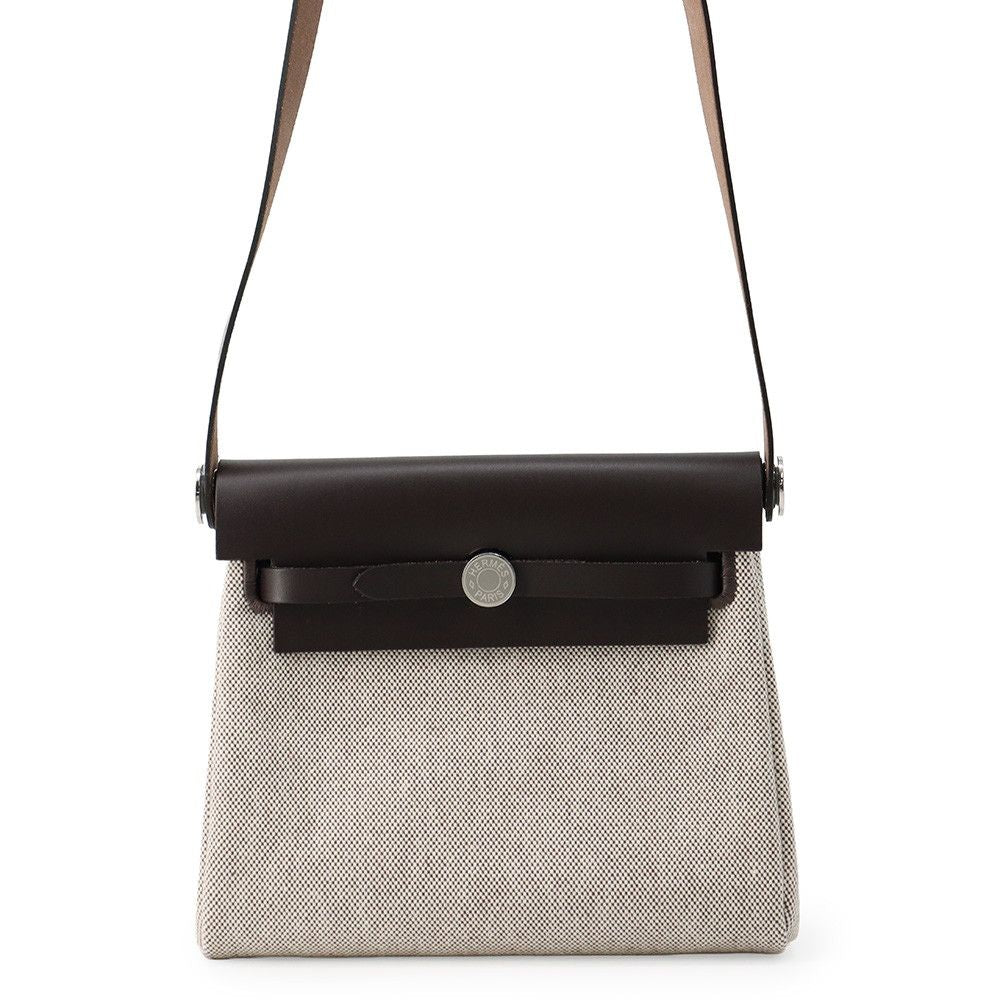 Hermes Shoulder Bag Herbag Zip Mini Ecru Ebene Silver Toile H Vache Hunter