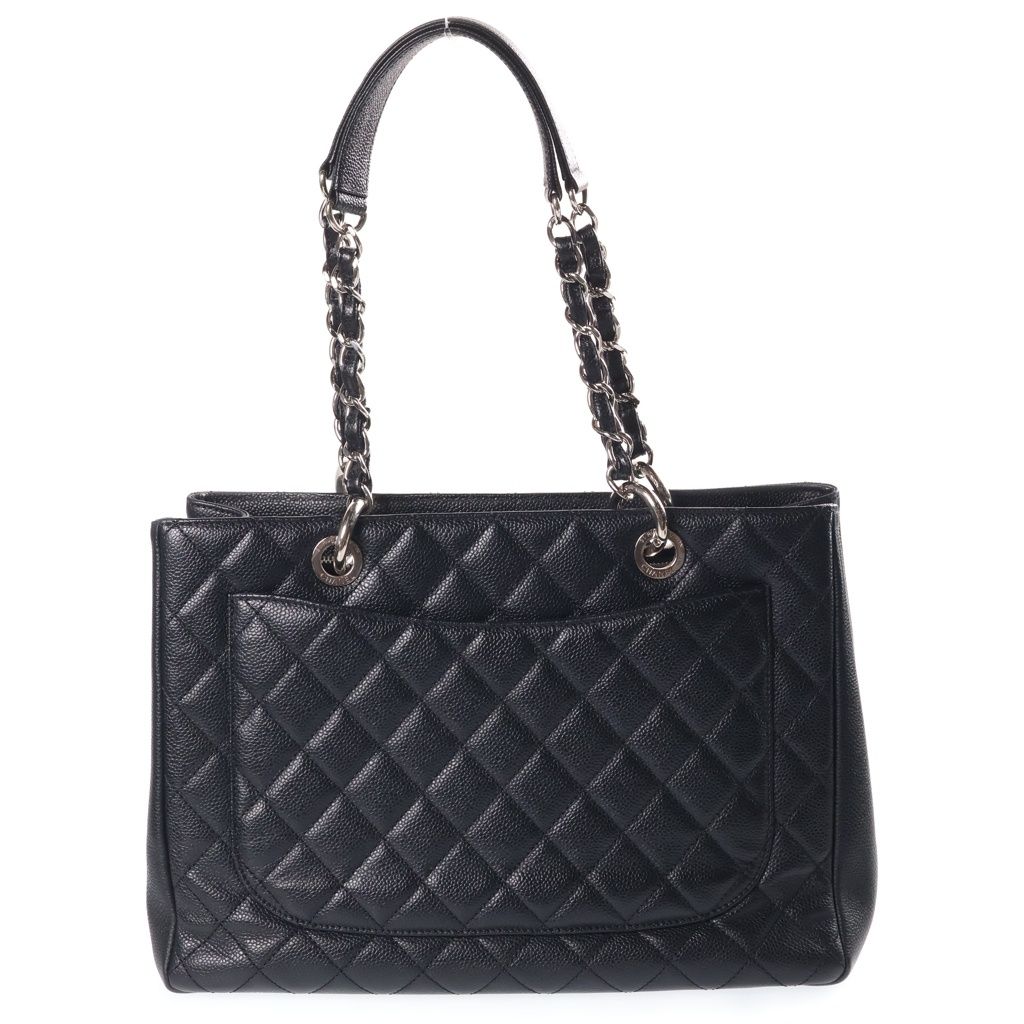 Chanel CC Logo Grand Shopping Tote Bag GST Silver Caviar Black — view 2