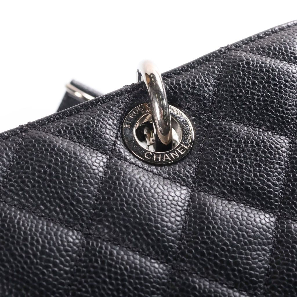 Chanel CC Logo Grand Shopping Tote Bag GST Silver Caviar Black — view 6