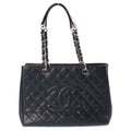 Chanel CC Logo Grand Shopping Tote Bag GST Silver Caviar Black