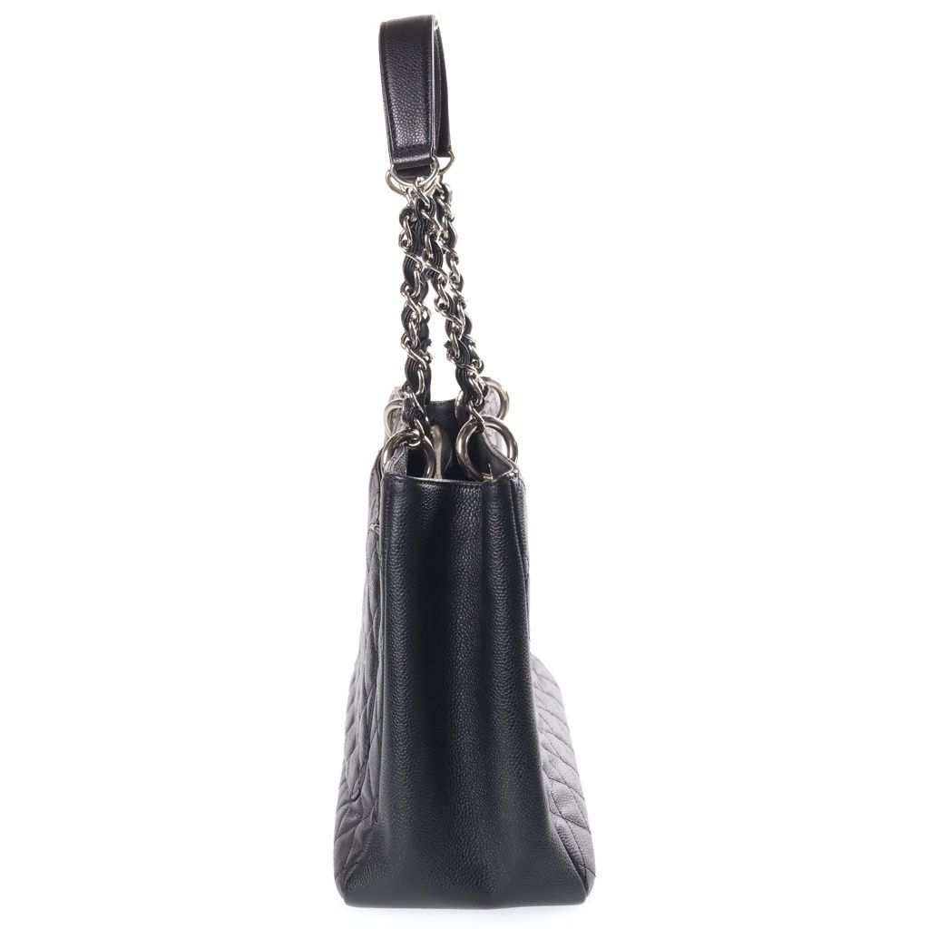 Chanel CC Logo Grand Shopping Tote Bag GST Silver Caviar Black — view 3