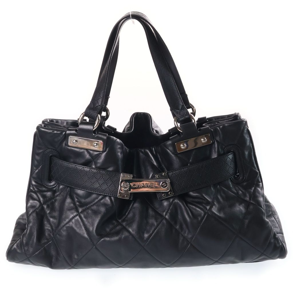 Chanel Paris London Door Latch Tote Bag Lambskin Black Silver 12