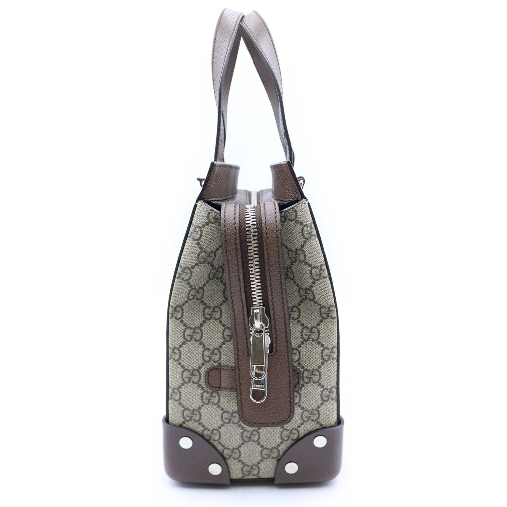 Gucci GG Supreme Tote Bag Beige Brown Leather Silver — view 3