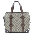 Gucci GG Supreme Tote Bag Beige Brown Leather Silver