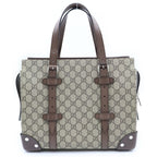 Gucci GG Supreme Tote Bag Beige Brown Leather Silver