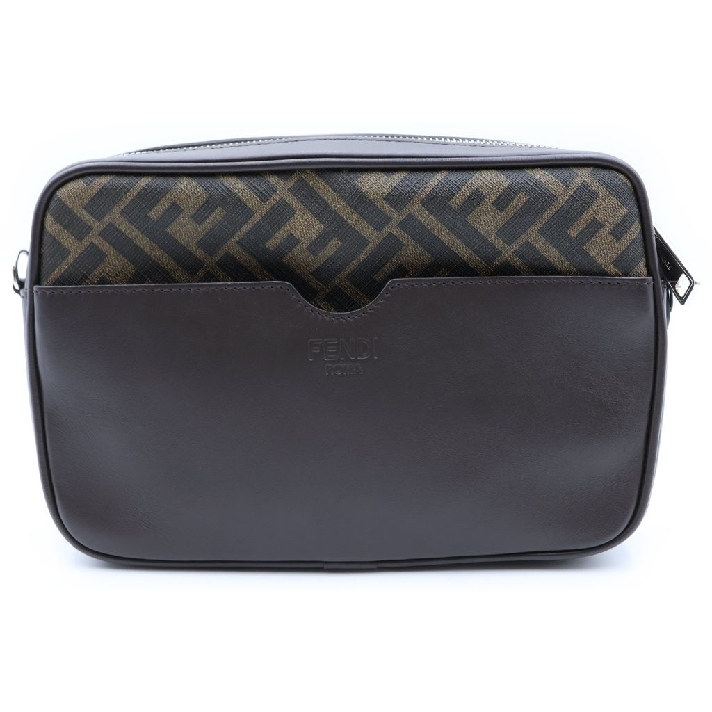Fendi Diagonal Camera Case Zucca Shoulder Bag Brown Leather Silver — view 2