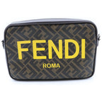 Fendi Diagonal Camera Case Zucca Shoulder Bag Brown Leather Silver